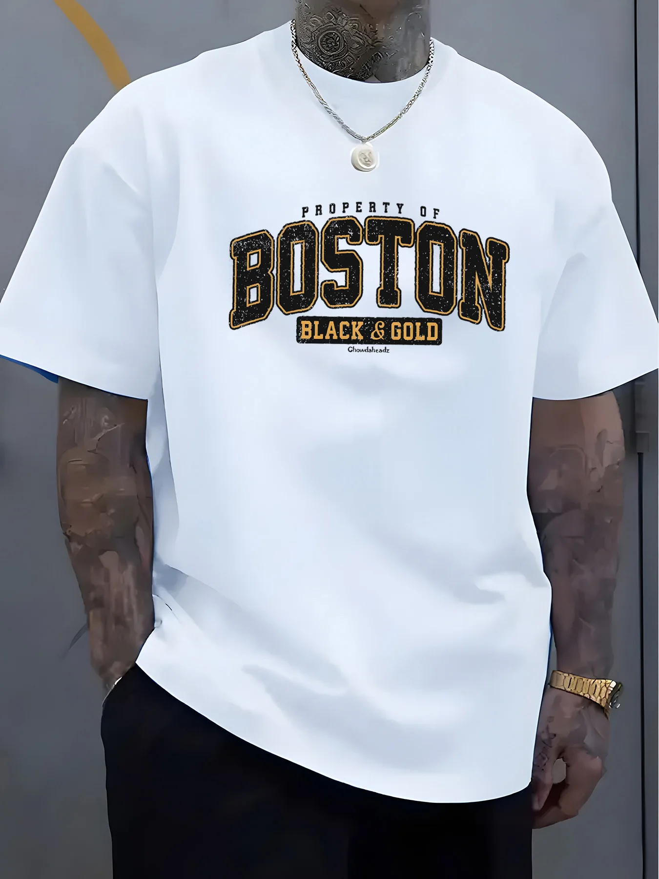 Men's summer 100 cotton fashionable casual loose plus size BOSTON pattern printed sports round neck short sleeved T-shirt top