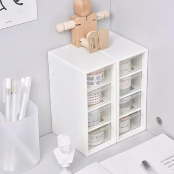 흰색 데스크탑 화장품 보관함, 서랍 유닛 4 개 컨테이너 케이스, 사무실 홈 메이크업용 소형 정리함