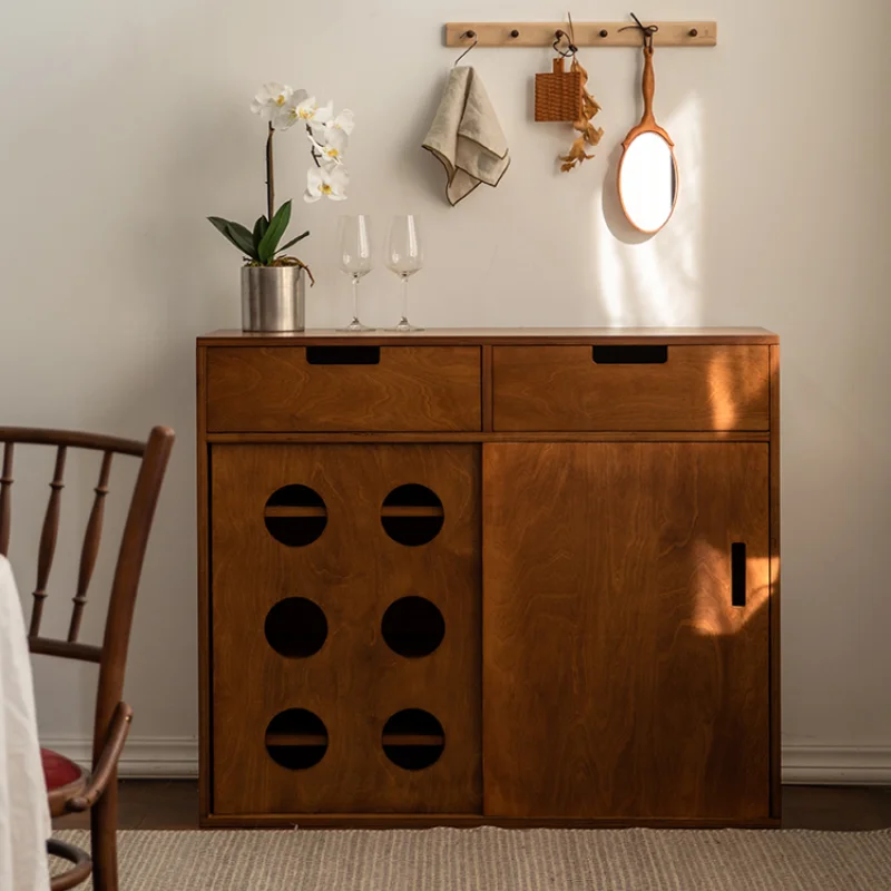 

Retro solid wood dining side cabinet medieval entrance storage partition shoes birch board restaurant storage tea