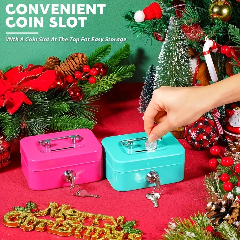 Metal Cash Box with Key Lock - Secure Coin Storage & Piggy Bank for Office/Home, Includes Handle