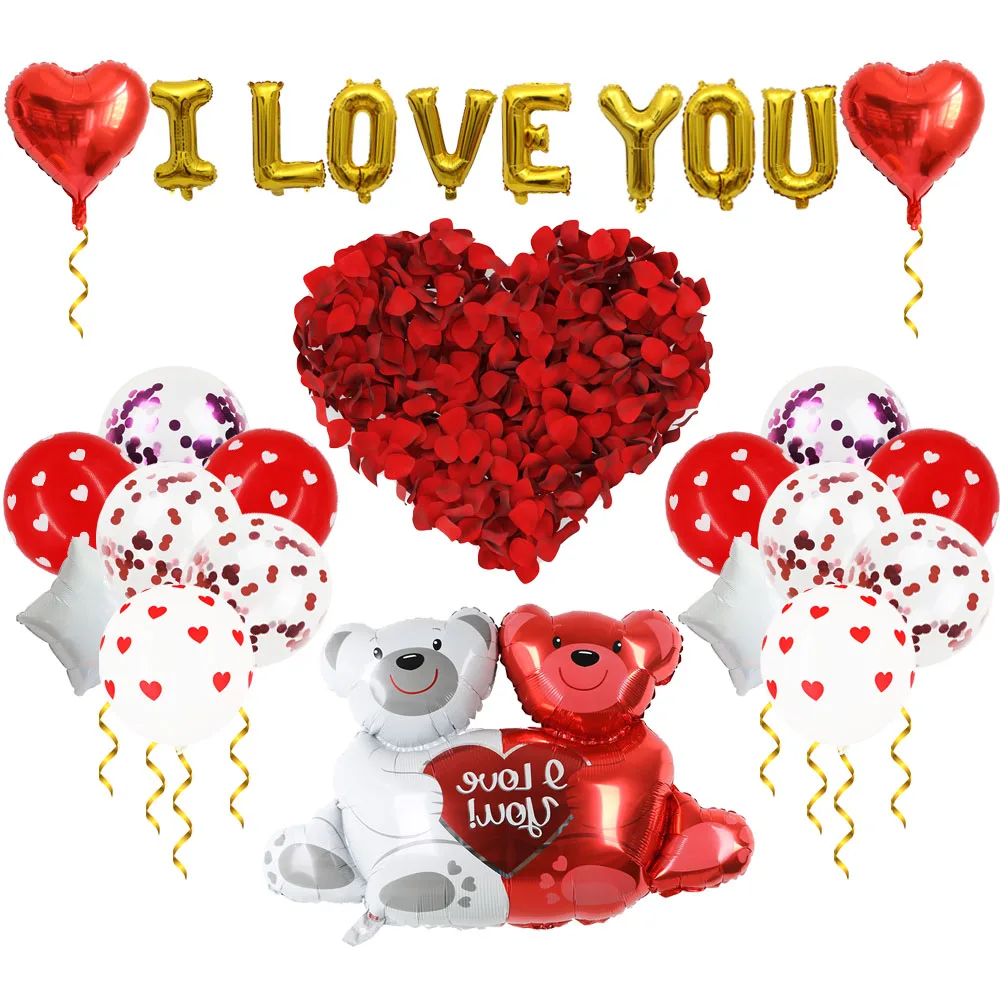 1Set Valentine's Day I Love You Hug Bear Balloons Foil Red Heart Balloon Wedding Party Decoration Baby Shower Birthday Supplies