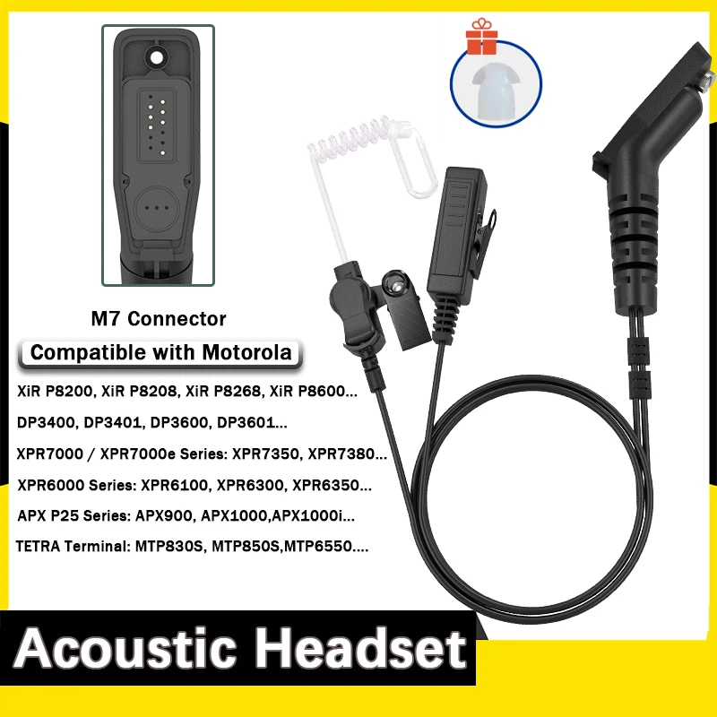 Air Tube Earpiece Big PTT Earphone Mic Compatible With Motorola Xir P8268 P8668 P8608 P8620 APX6000 APX7000 DP3400 DGP8050 Radio