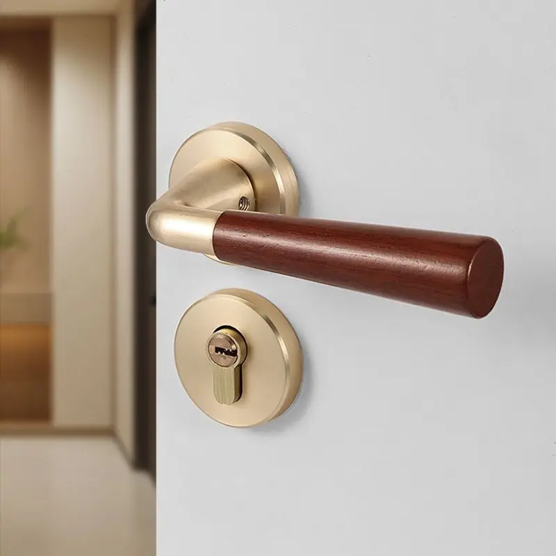 

Door lock bedroom universal walnut silent antique style door handle split bedroom door lock wood grain retro