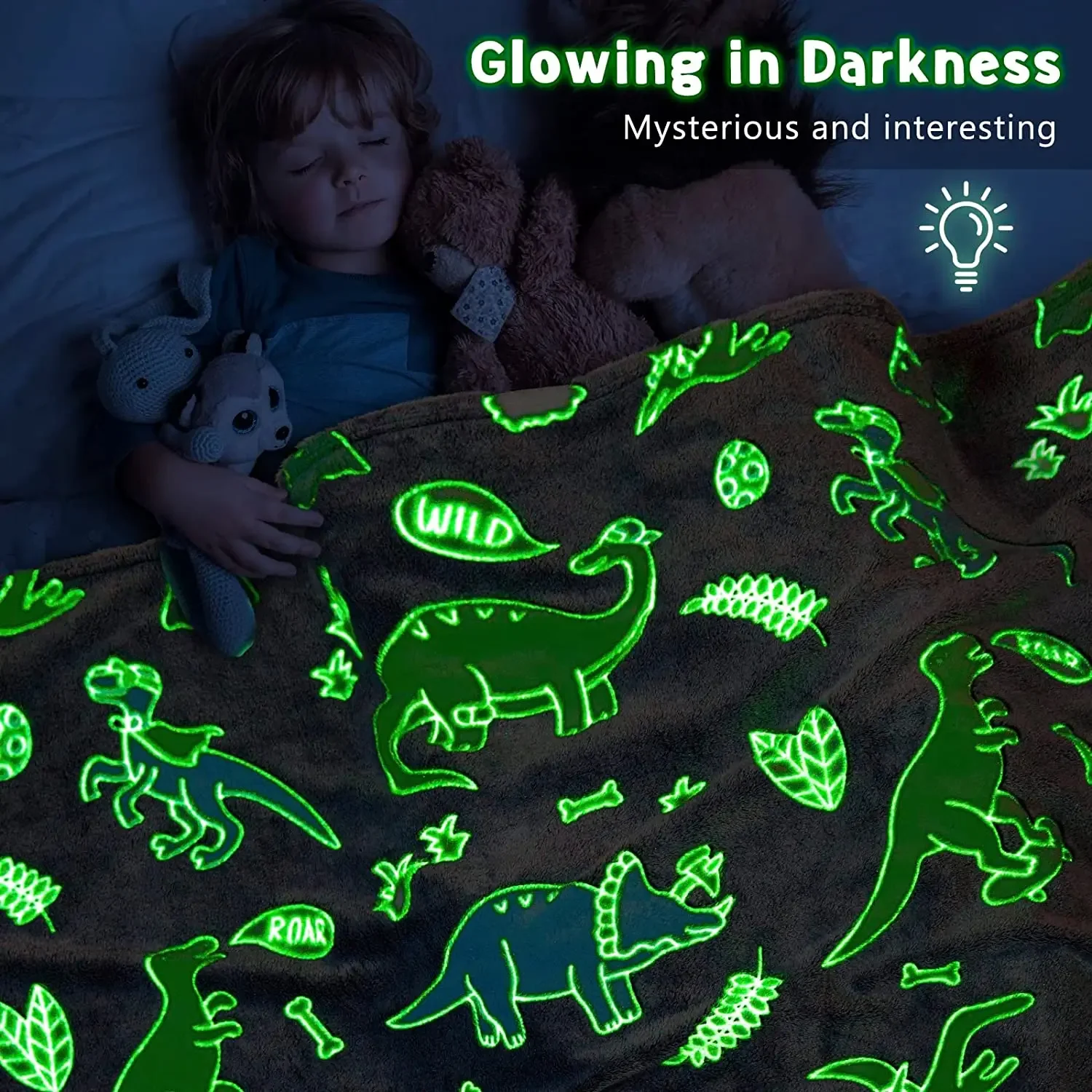 Unicorn Dinosaur Luminous Throw Blanket for Girls & Boys Super Soft Plush Flannel Glow in the Dark Christmas Tree Pattern