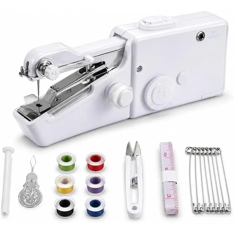 Mini hand-held sewing machine beginners, sewing tools, used for clothing repair, DIY technology.