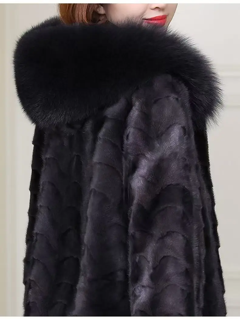 Cappotto di pelliccia di visone naturale Parka invernale da donna Giacca di visone Spessore caldo collo di pelliccia di volpe Capispalla con cappuccio