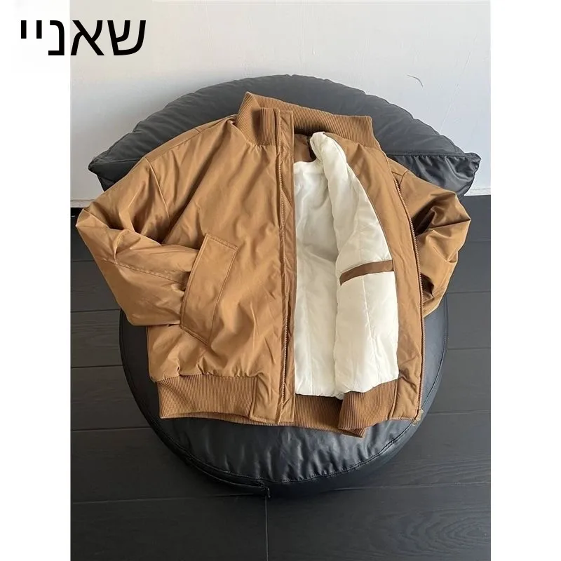 Insulated Cotton Jacket Men's Short Bomber Style Warmth Polyester Fiber Standard Fit Casual Wear No Hoodie CleanFit Style