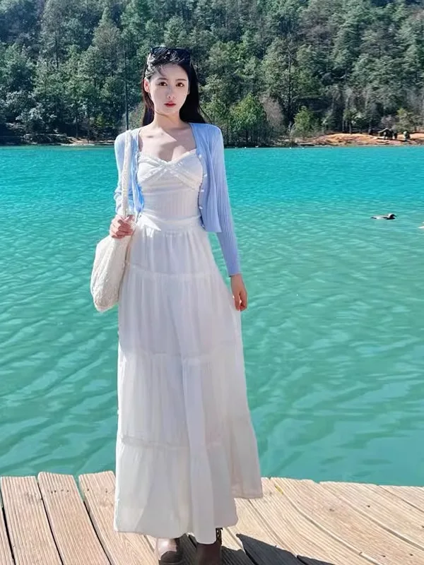 Falda de mujer talla grande, blanca, estilo A, de cintura alta, nueva colección de verano, estilo pastel, estilo delicado, para ir al trabajo, estilo coreano, fina.