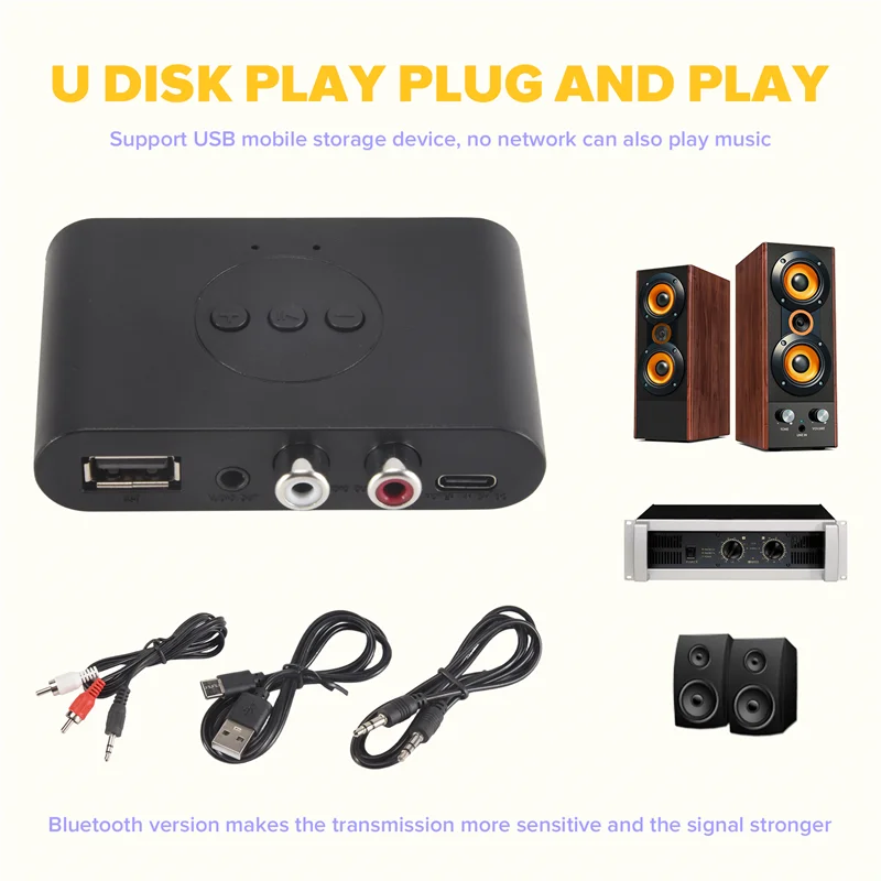 Advanced Bluetooth 5.3 Audio Receiver NFC USB U Disk RCA 3.5Mm AUX USB Stereo Music Wireless Adapter For Car Speaker Amplifier