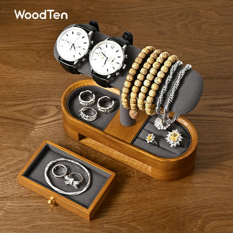 WoodTen Wood Watch Display Stand Jewelry Accessory Organizer T-Bar Display Holder Organizer Bracelet Jewelry Watch Headband Rack