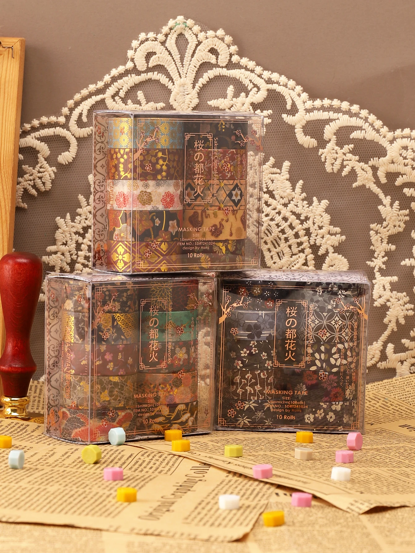 

10rolls/box, Bronzing Flowers washi tape set, Cute Hand Account, Scrapbooking, and Journaling Decor, Masking tape（0.59*78.74in）