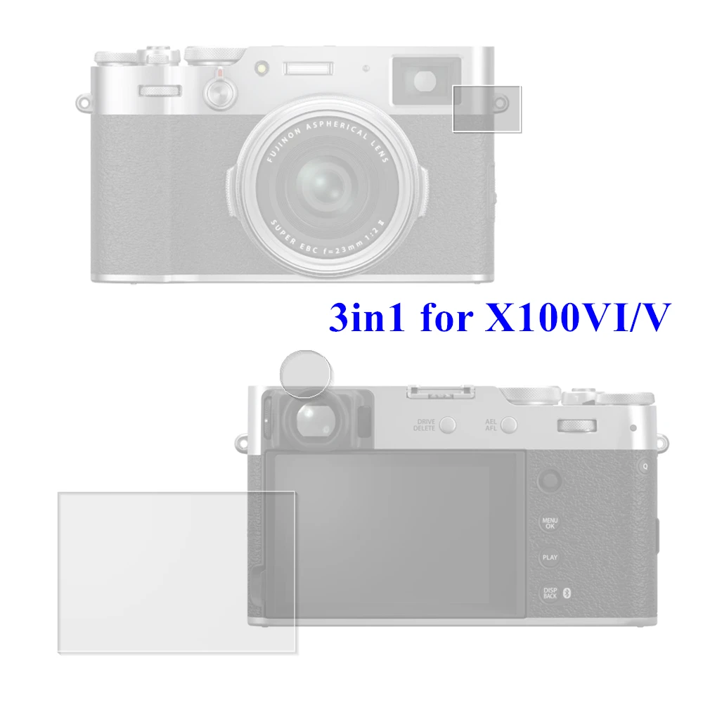 Glass Screen Protectors for Fujifilm X100VI X100V Display LCD / EVF Viewfinder