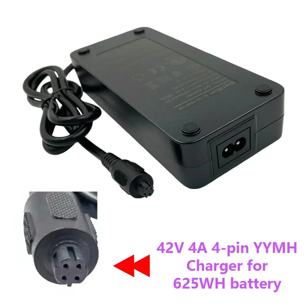 Elecrun 42V 4A YMH 4 Pin Charger For 36V ML625WH 625WH 625W Li-ion Batteries Adapter Safe Charging With Overcharge Protection