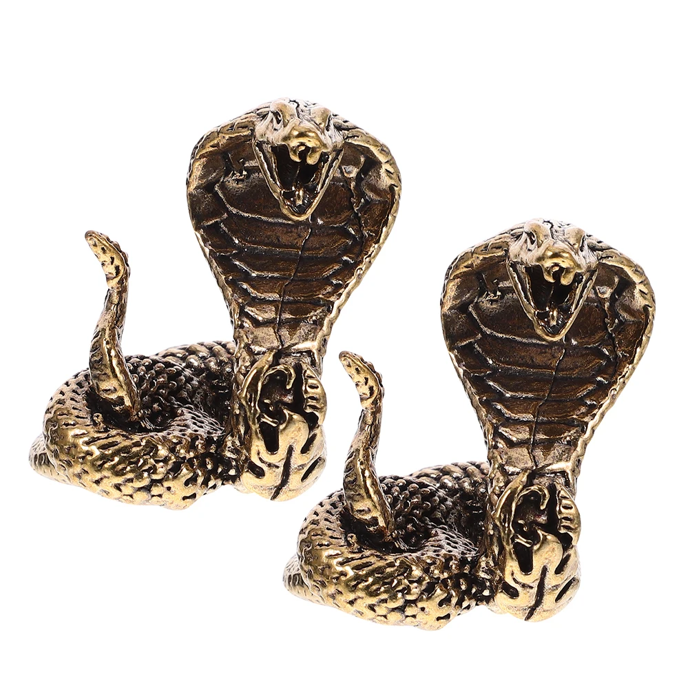 

2pcs Brass Miniature Metal Ornament Desktop Decor For Living Room Office Tabletop Vintage Snake Brass Crafts Decoration Statue