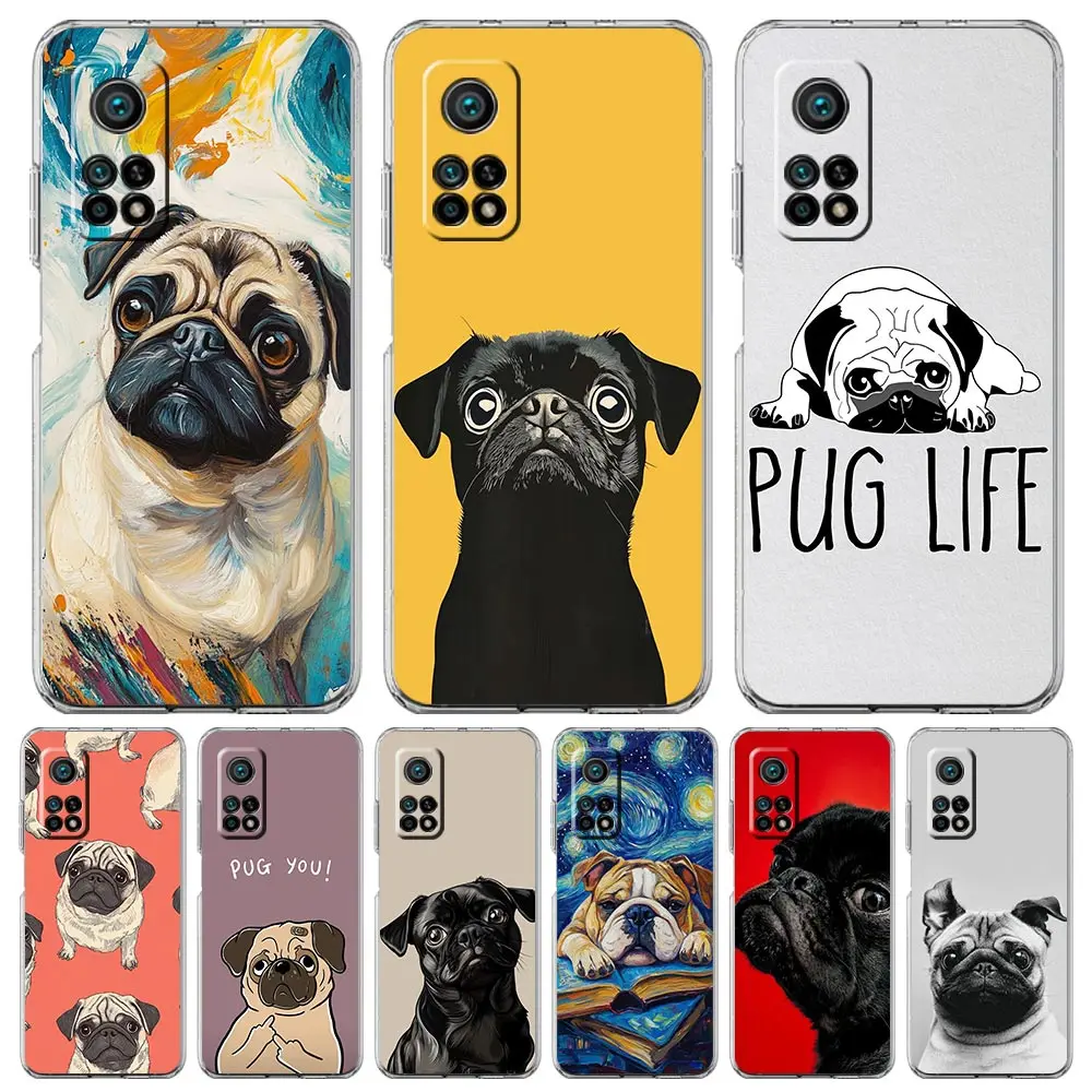 Capa de telefone para xiaomi mi poco x7 x6 x5 nfc x3 f7 ultra f6 pro f3 15 14t 14 13t 11 12 13 lite tpu capa animal pug preto perto