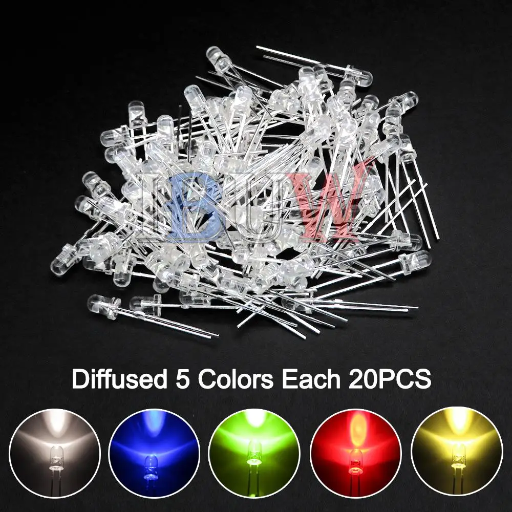 PULAR 100PCS 3mm LED Diode F3 Diverse Kit Geel Oranje Wit Groen Rood Blauw Roze Paars Warm wit DIY Light Emitting Diode