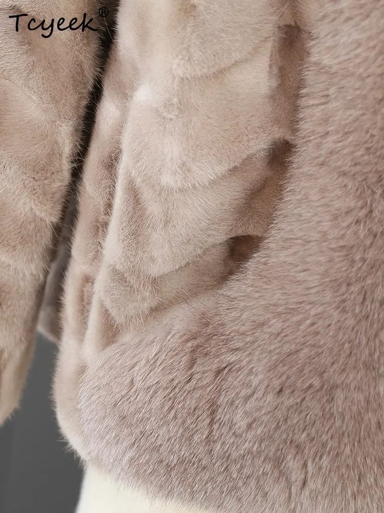 Tcyeek Echte Nertsen Bontjas Vrouwen Warme Winterkleding Vos Bontkraag Damesjassen Mode Nieuw in Outerwears 2025, Fourrure Femme