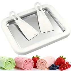 Ice Cream Maker Pan for Healthy Homemade-Frozen-Yogurt with 2 Scrapers Plate Multifunctional Cold Sweet Fried Food Plate