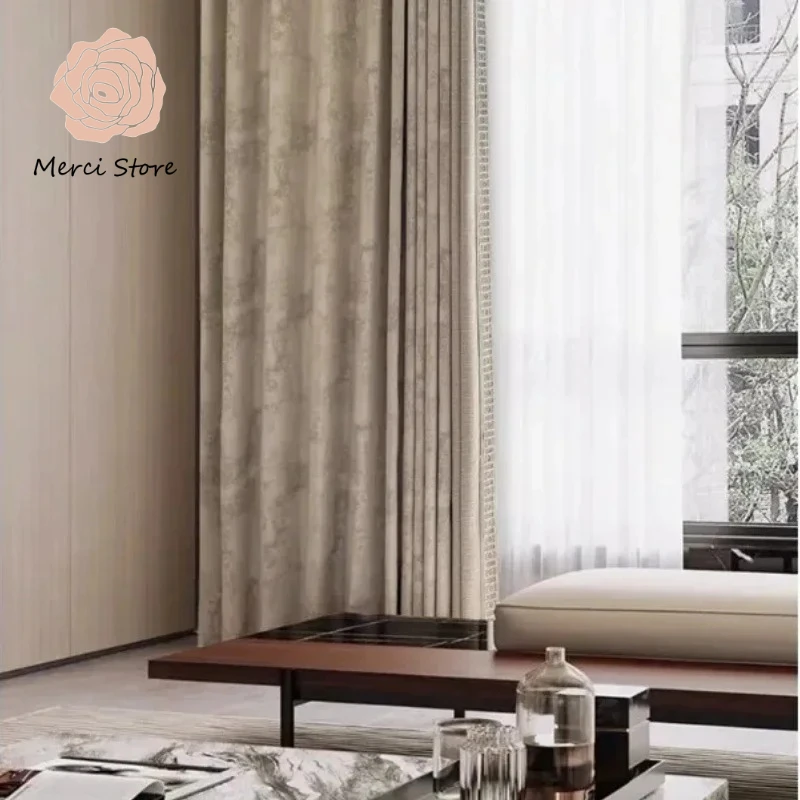 

Luxury Modern Blackout Curtains for Living Room Bedroom Dining Custom Size White Tulle Drapes Thermal Insulated Home Decor