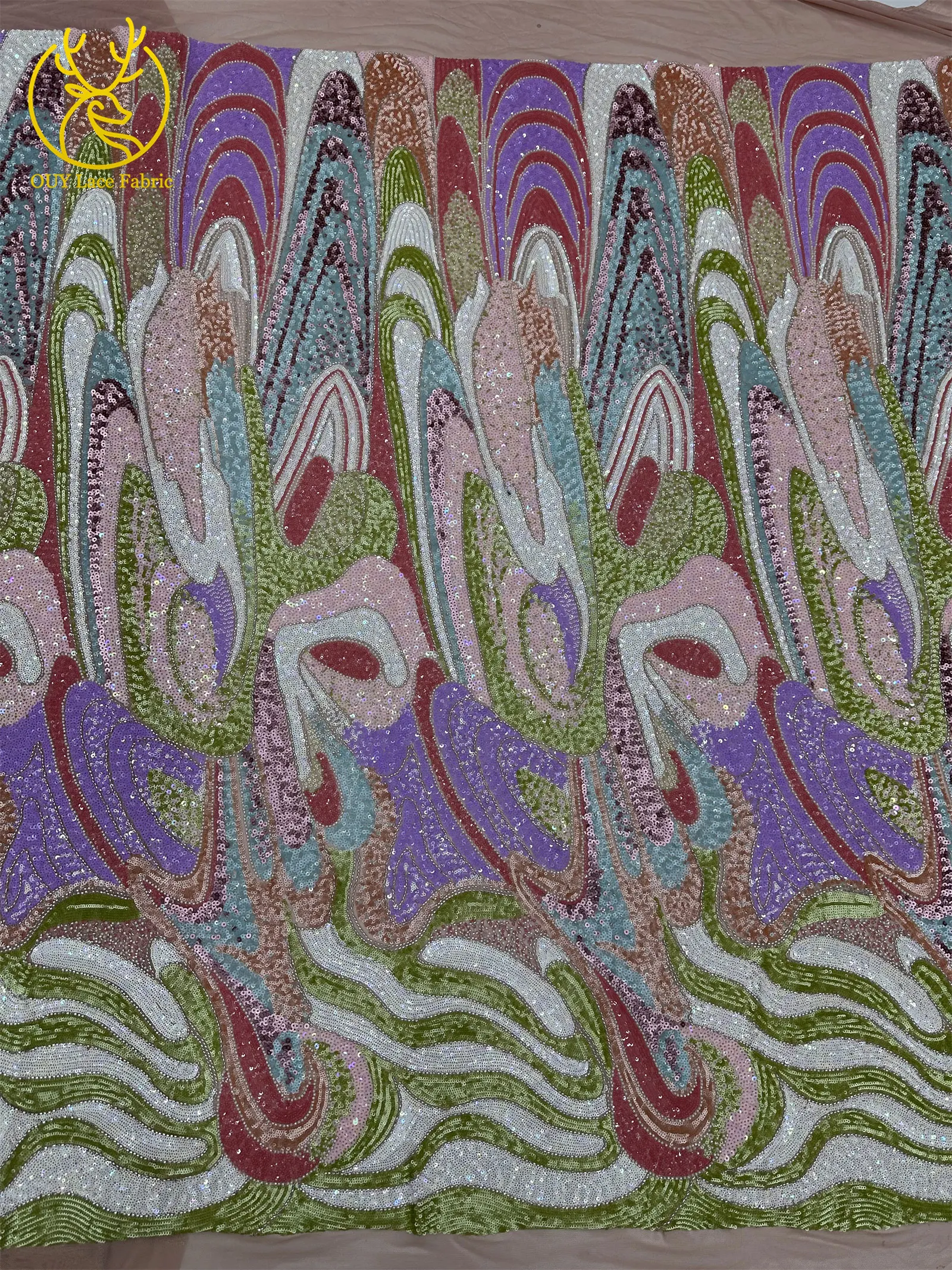 Wunderschöner Bunter Damen-Hochzeitskleiderstoff Handgefertigte Perlen-Stickerei Vollständig mit Pailletten Besetzter Afrikanischer Hochwertiger Spitzenstoff – Detail 10