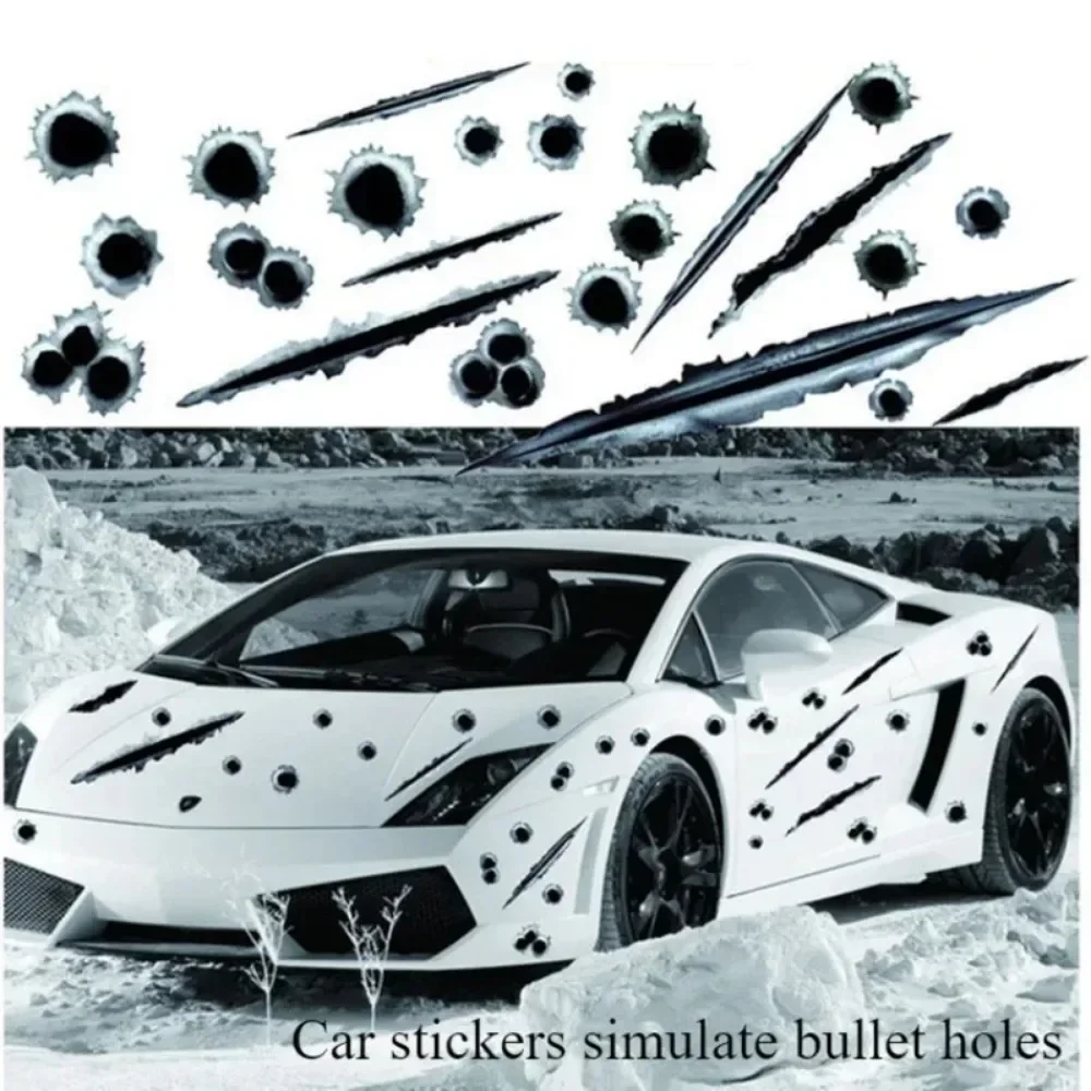 1Pcs Funny Car Stickers 3D Bullet Hole Car Side Stickers Car-covers Motorcycle Scratch Realistic Bullet Hole Waterproof Stickers