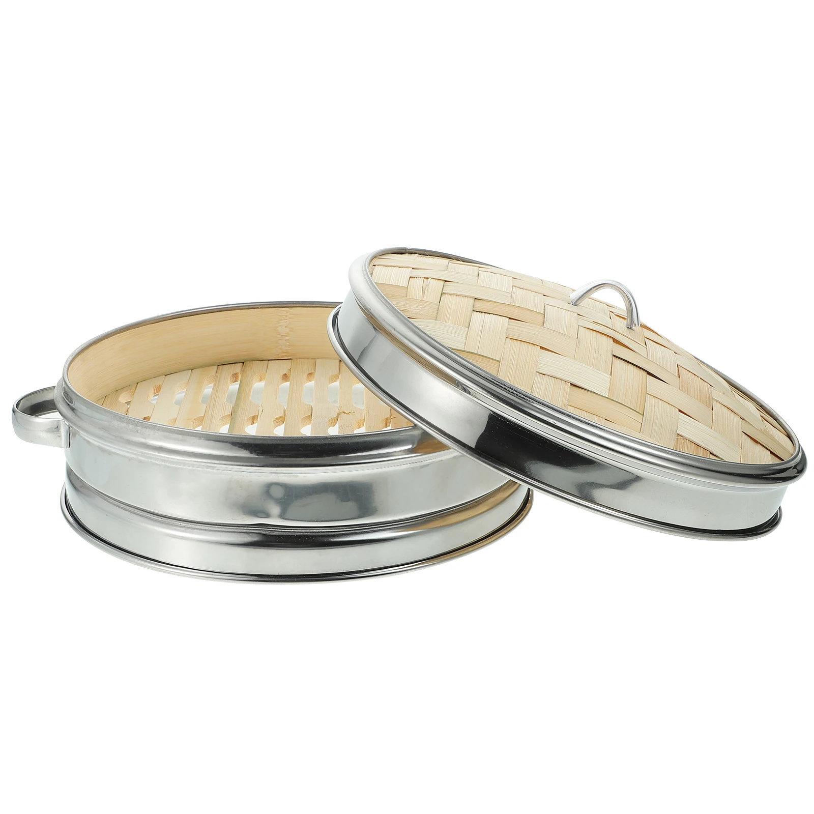 

Bamboo Steamer with Lid 22cm Double Ears Cage Stainless Edge Reusable for Buns Dumplings Fish Vegetables Rice Kitchen Supplies