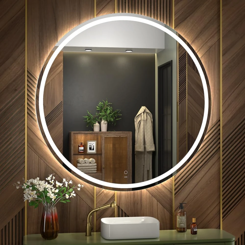 40-inch round bathroom vanity mirror with LED, adjustable color temperature, wall-mounted vanity mirror with smart touch buttons