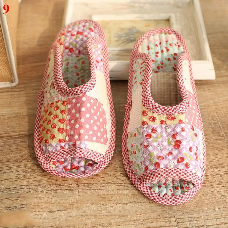 Zapatillas de algodón de suela suave para el hogar, pantuflas de Interior, tela Pastoral, florales, cálidas, cómodas y cálidas