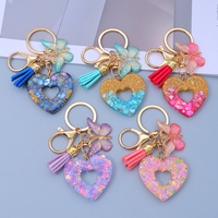 Creative Sequin Love Heart Keychain Cute Butterfly Tassel Keyring for Women Wallet Handbag Car Key Accessories Couple Gift