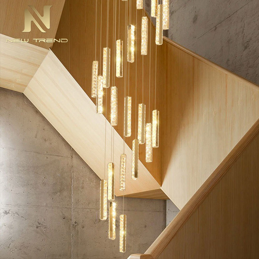 Luxury LED Crystal Chandelier Modern Hanging Pendant Light Indoor Decor Lamp for Hotel Villa Stair