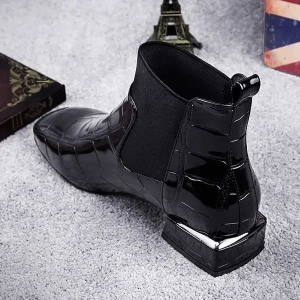 2024 Spring Ankle Boots Women Winter Single Shoes Velvet Low-heeled Patent Leather Pointed Thick Fashion Woman Boots Size 42