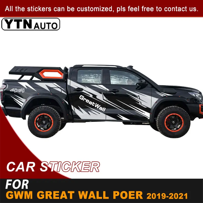 Side Door Body Decals For Great Wall Poer GWM Cannon Ute 2019 2020 2021 4x4 Thorns Styling Stripe Graphic Vinyl Car Sticker