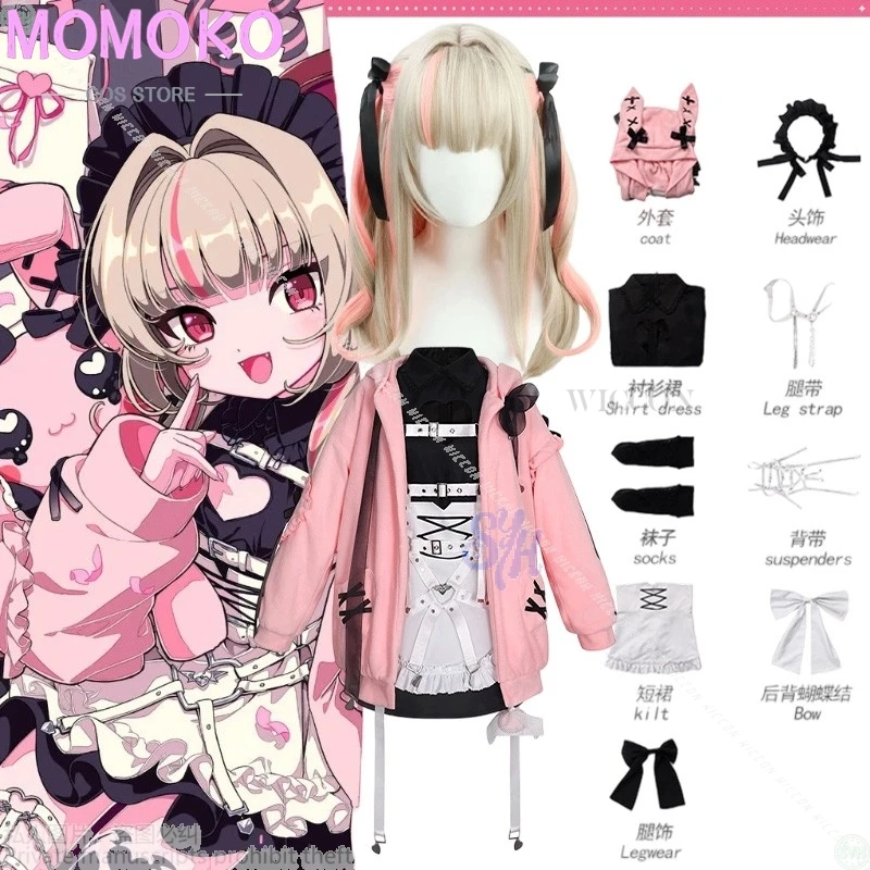 

Nijisanji Makaino Ririmu их Artes VTuber Косплей Аниме Youtuber Костюм Jirai Kei Девушки Розовое Пальто Кролика Лолита Платье Хэллоуин