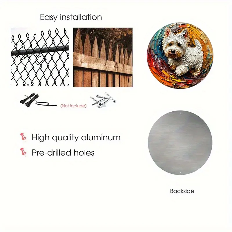 Aluminum Sign Faux Resin Round Decor Sign Living Room Decor Thanksgiving Day Gifts West Highland White Terrier Theme Decoration
