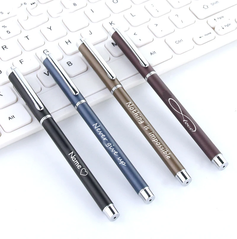 Engraved Pen Custom Name Logo Metal Signature Pen Black Ink 4 Colors Personalised Text Symbol Name Writing Office Pens Students