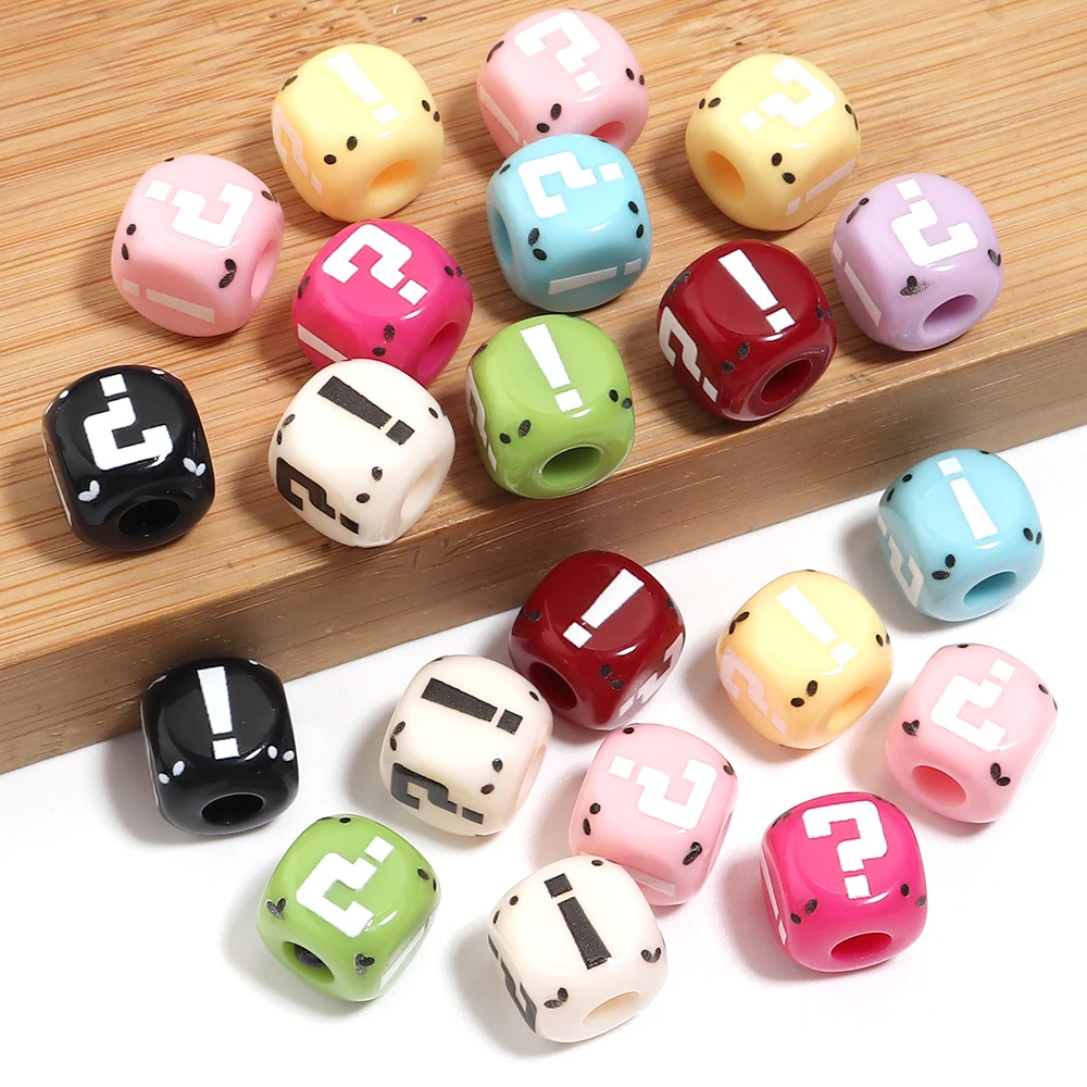 10pcs 12mm Square Acrylic Beads Colorful Question Exclamation Mark Loose Spacer Beads For Jewelry Making DIY Bracelet Keychain image 5