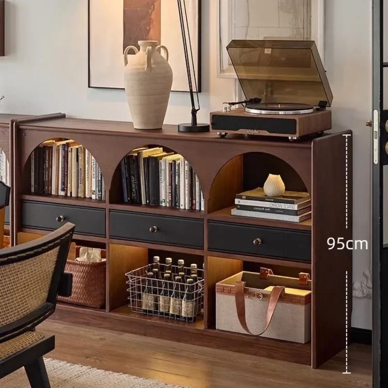 Half wall bookcase Living room French medieval solid wood short bookcase Display cabinet Locker