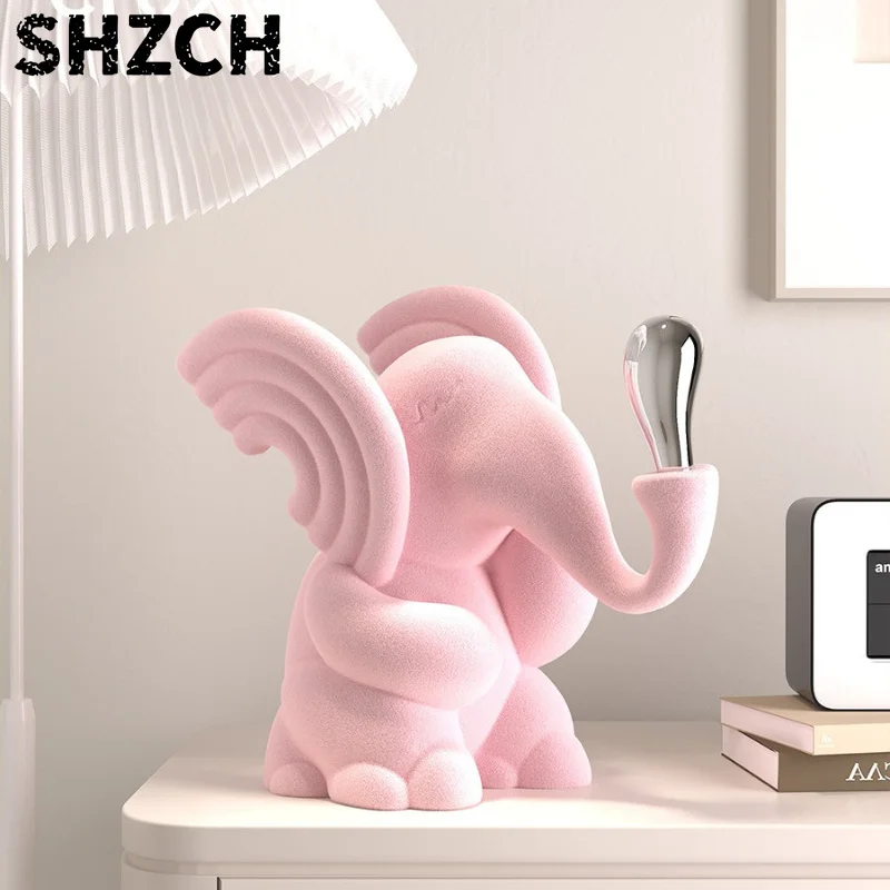 Creamy White Resin Elephant Statue for Living Room TV Stand Coffee Table Creative Home Decor Figurine for Model House Office