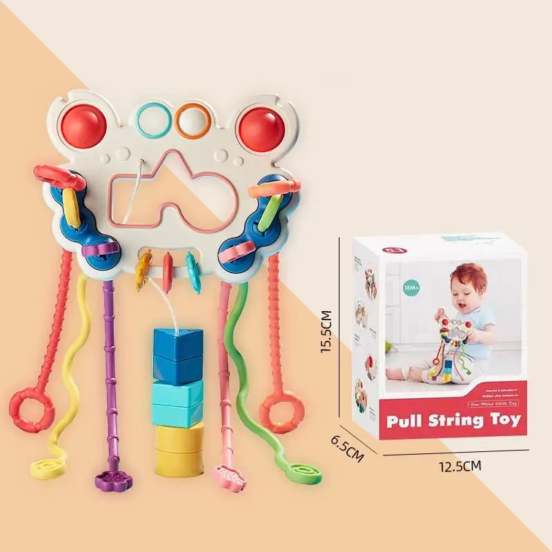 Baby Development Rattle Teether Toys Montessori Silicone Pull String Games Baby Toys 1 Year Teething Toys For Babies 0-3 years