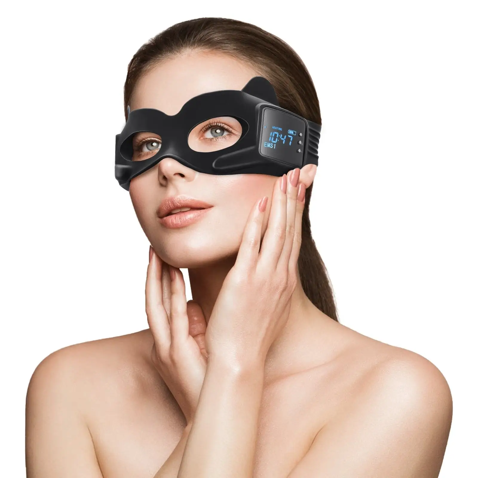 Draagbare LED-display oogmassager Donkere cirkel verwijderen Massage Anti-rimpels Gezichtsoog EMS Verwarmde stimulator Siliconen maskerapparaat