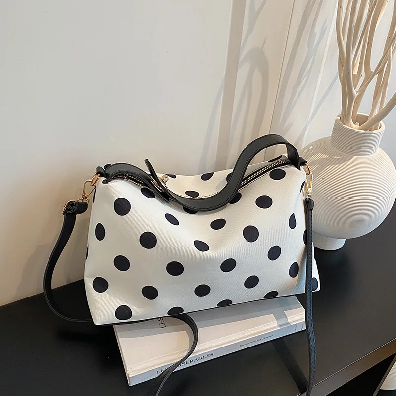 

Fashion Women Nylon Handle Bags Korean Trendy Crossbody Shoulder Bag Lunch Box Bag Dot Design Casual Simple Underarm Bag