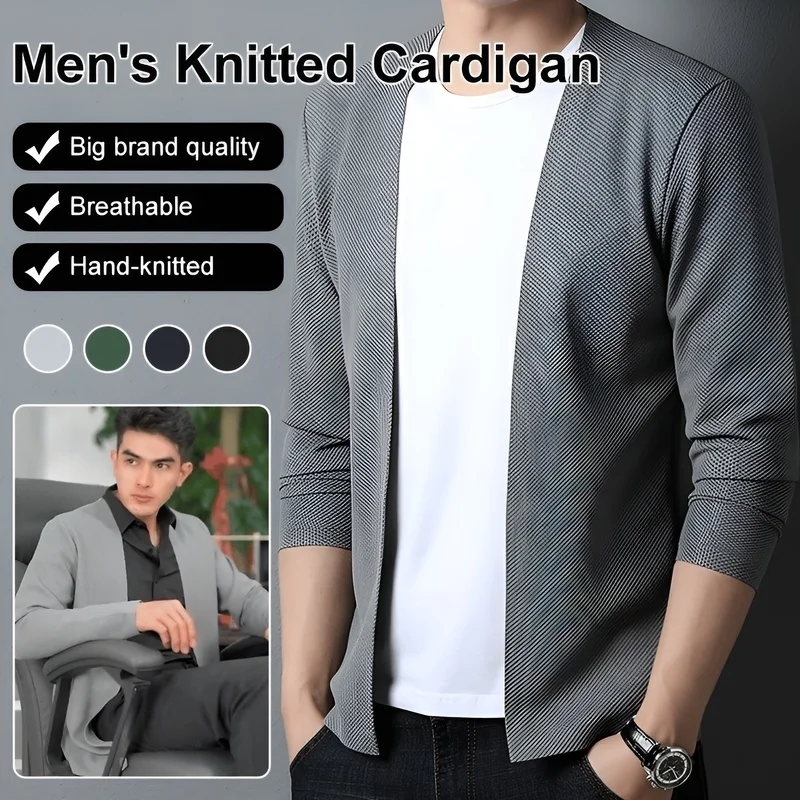 

[New Spring and Summer Style] Men's Versatile Thin and Simple Loose Jacket/Solid Color Buttonless and -Pilling Knitted