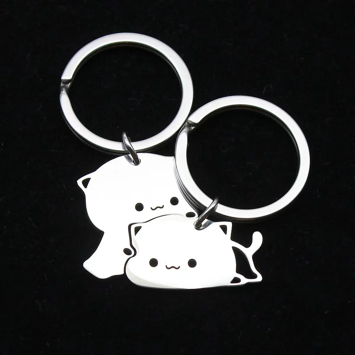 Stainless Steel Mitao Cat Keychain Cartoon Cat  Keyring Couple Lover Animal Matching Keyring Pendants Valentine's Day Gift