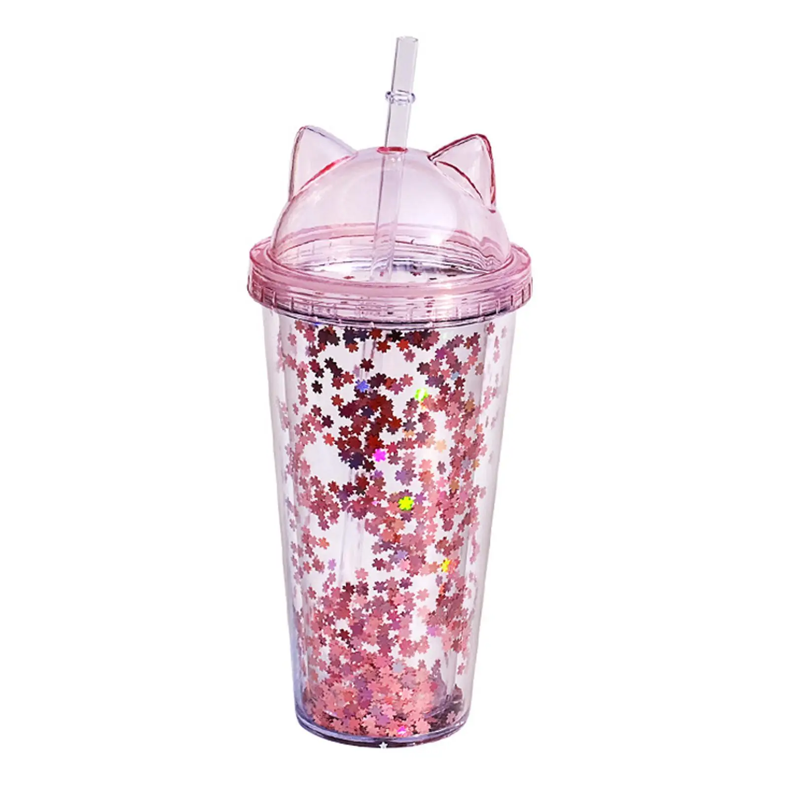 Sequins Double Wall Tumbler with Lid and Straw Mugs 420ml Insulated for Coffee Beverages