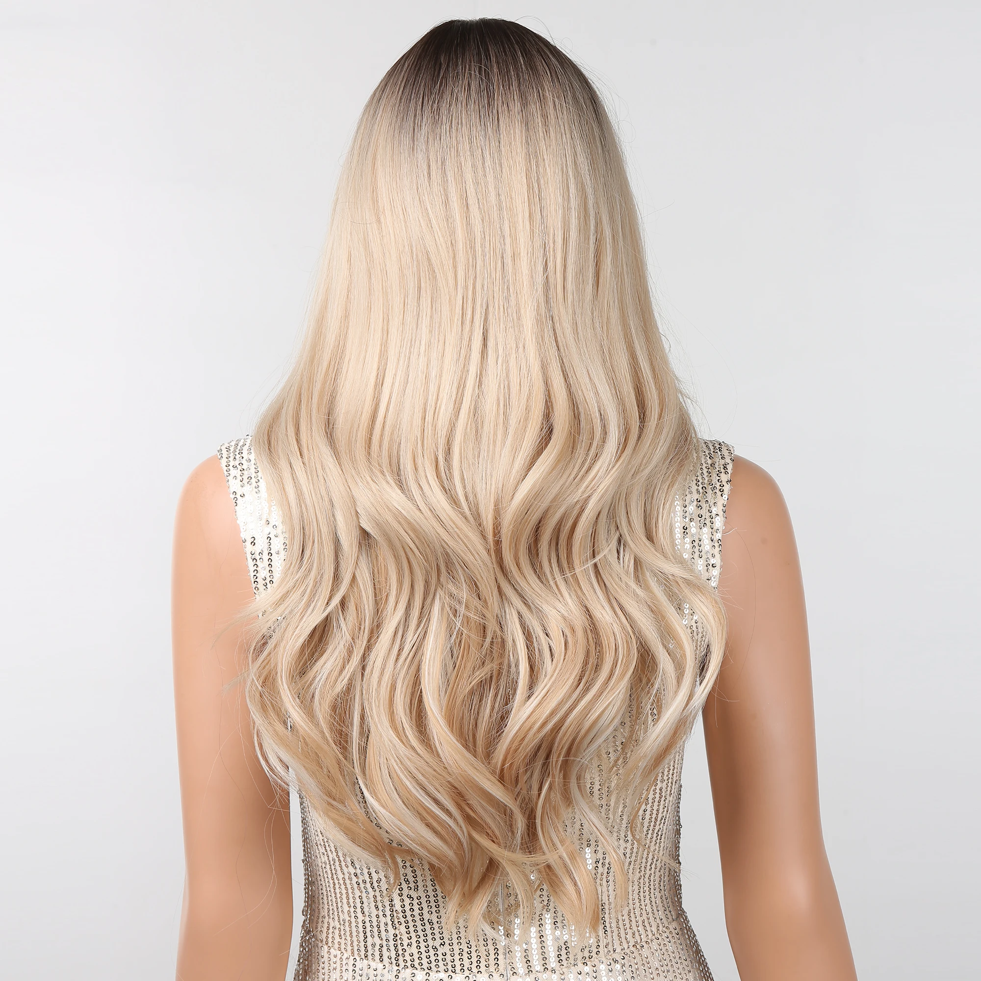 Long Blonde Highlight Synthetic Wigs for Women Ombre Blonde Wig with Bangs Natural Looking Daily Party Hair Heat Resistant Fiber