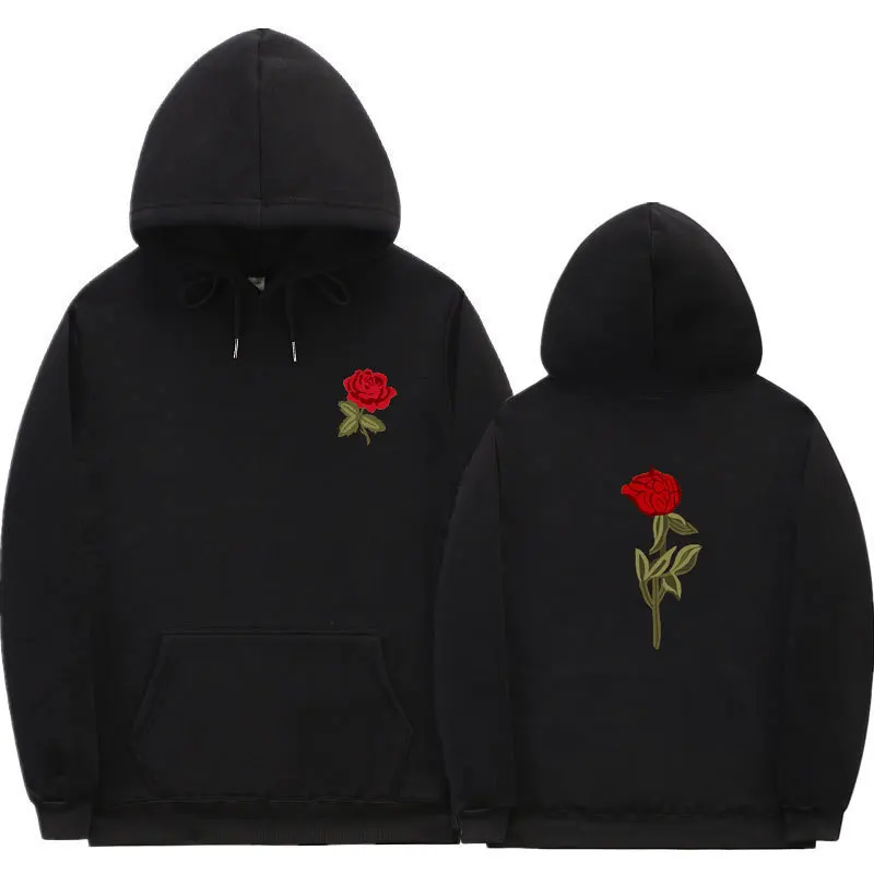 Spring and autumn streetwear hoodie rose simple print new Harajuku hoodie fashion unisexual sweatshirt men