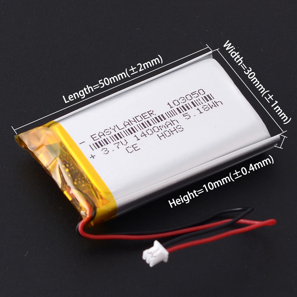 JST1.25mm 2Pin 3.7V 503050 800mAh 303050 403050 603050 703050 803050 903050 103050 123050 Lithium Li-ion Polymer Battery