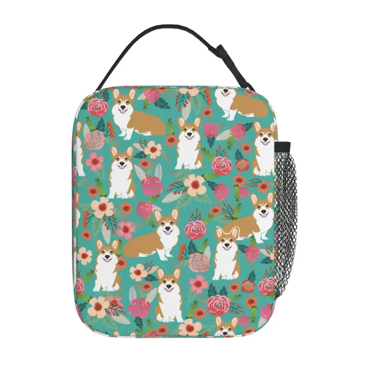 Corgi Vintage Style Florals Insulated Lunch Bags High Capacity Dog Reusable Cooler Bag Tote Lunch Box Picnic Food Handbags