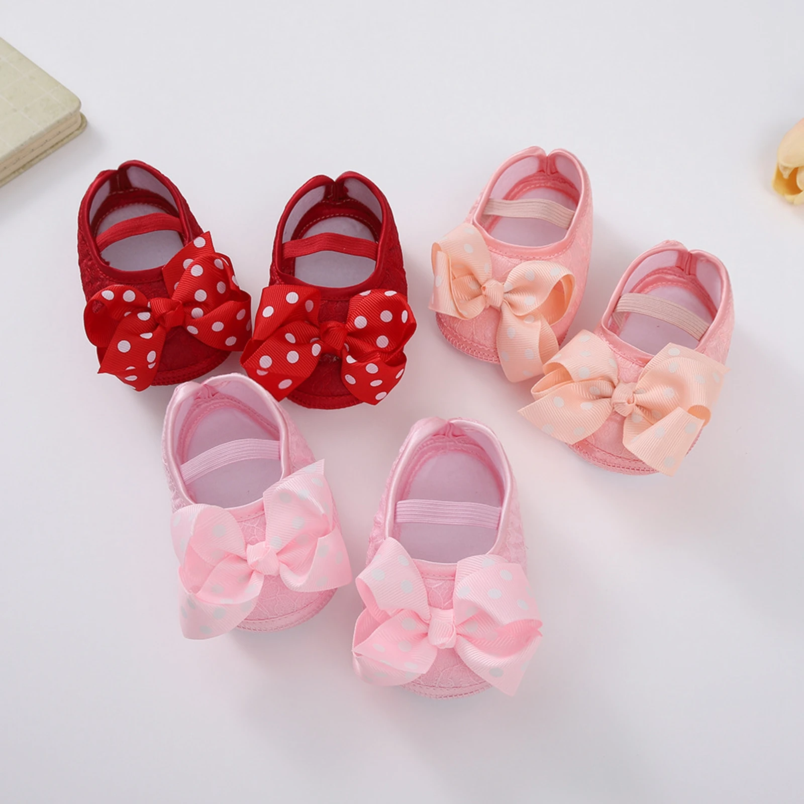 

Newborn Baby Girls Princess Crib Shoes Princess Bowknot Dots Anti-Slip Soft Sole Bottom First Walker Toddler Shoes 0-12 Months