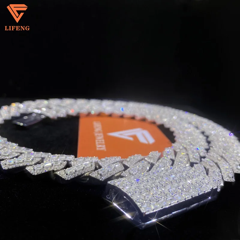 Custom Baguette 18mm Fine Jewelry Necklaces Men VVS Moissanite Rapper Bling Chains S925 Sterling Silver Iced Out Cuban Link